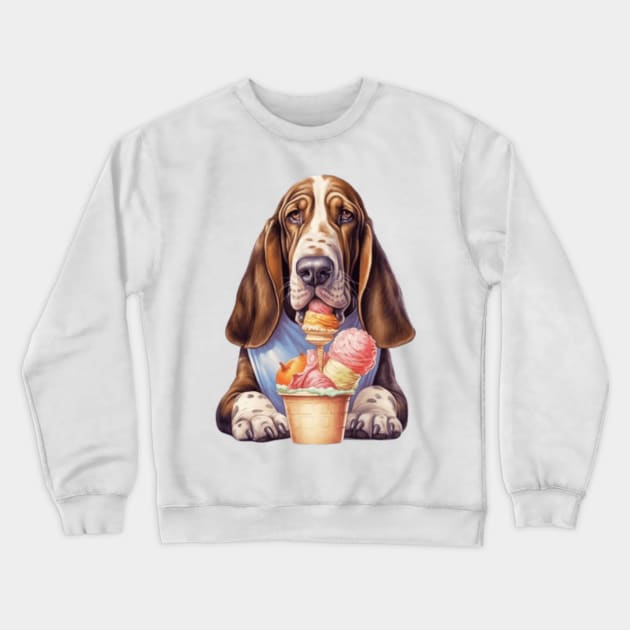 Cute dog basset hound cartoon ice cream gift ideas Crewneck Sweatshirt by WeLoveAnimals